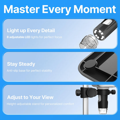 WKR Coin Microscope, 4.3" LCD USB Digital 1000X Coin Magnifier with 8 Adjustable LED Lights, 1080P PC View Compatible with Windows/MacBook for Adults Kids