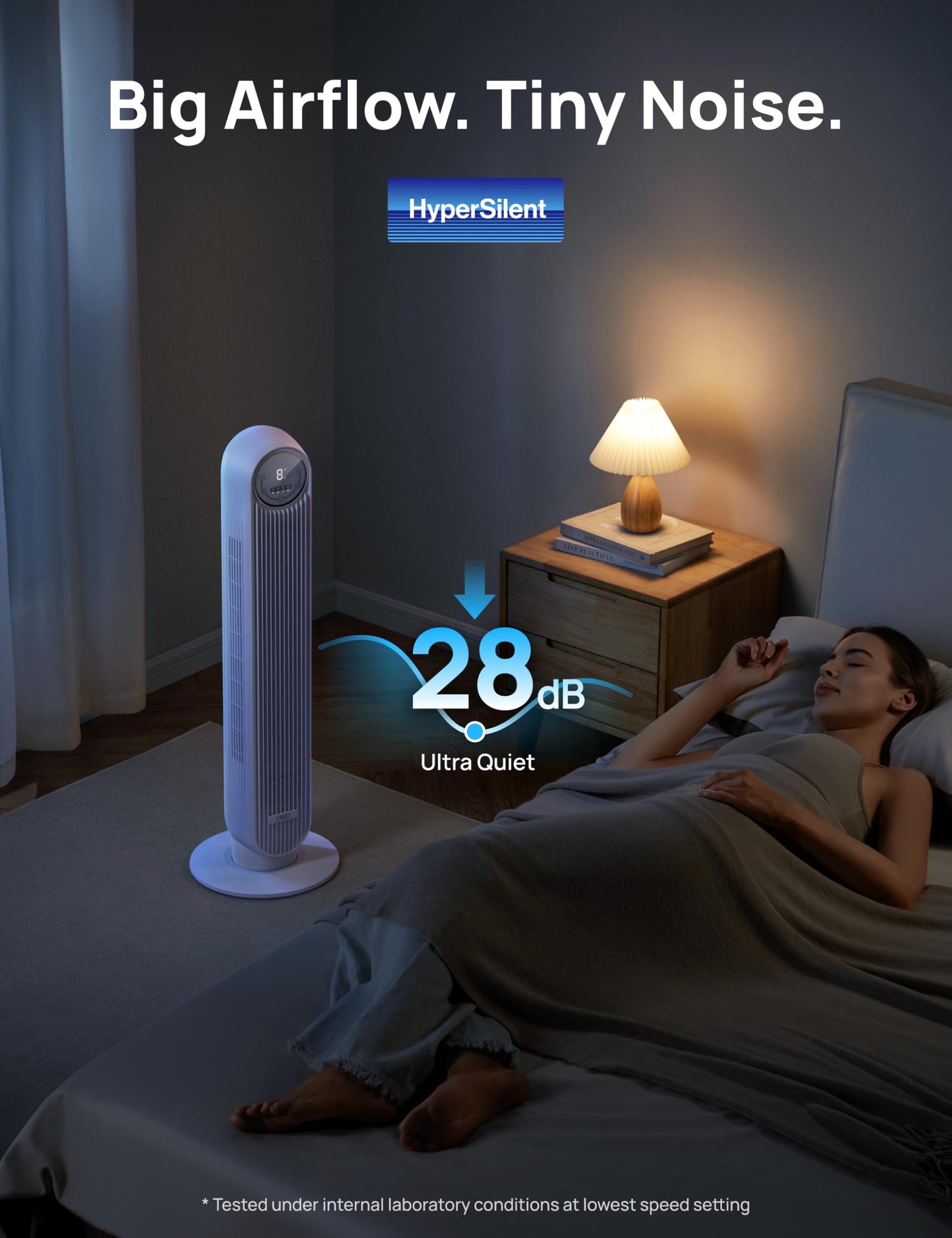 Dreo Tower Fan for Bedroom, 25ft/s Smart Standing Fans, 90° Oscillating Floor Fan with 4 Modes, 4 Speeds, 8H Timer, 28dB, Bladeless, Remote, 28 dB, Works with WiFi Voice Control