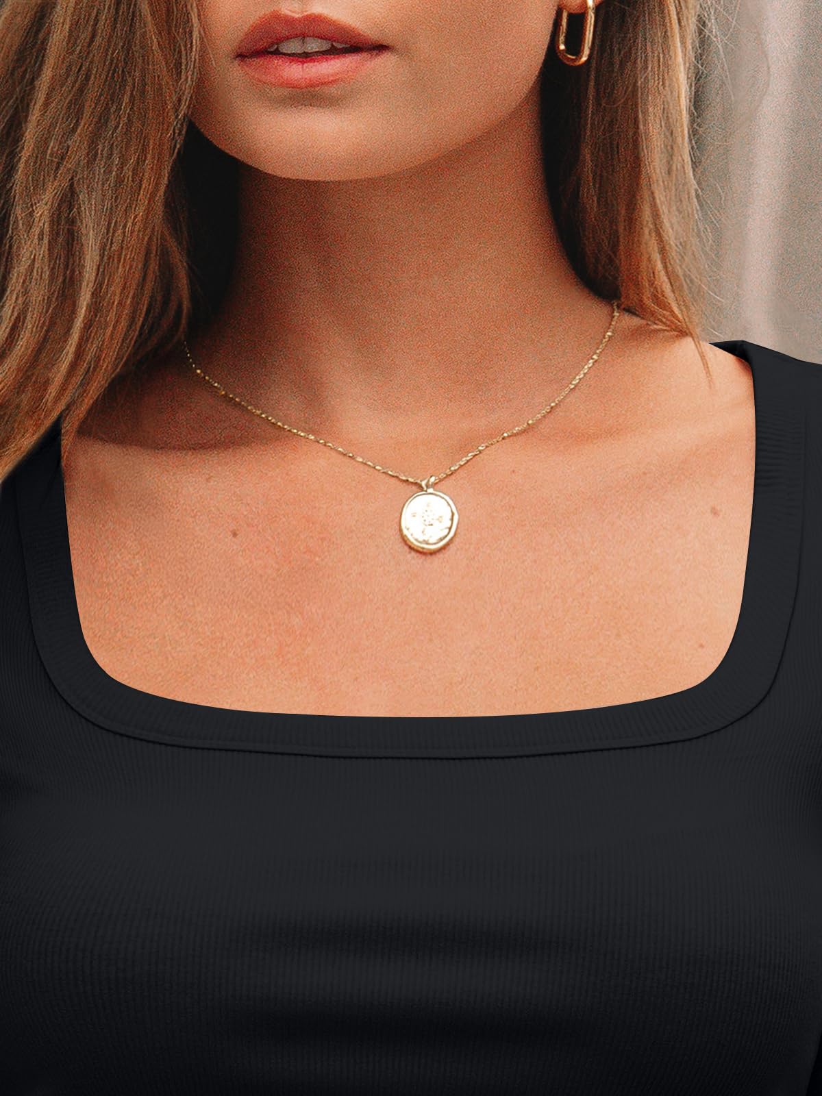 AUTOMET Women‘s Ribbed Square Neck Top, Long Sleeve Slim Fit Basic Shirt for Fall Winter Spring, Casual Crop Tee Black L