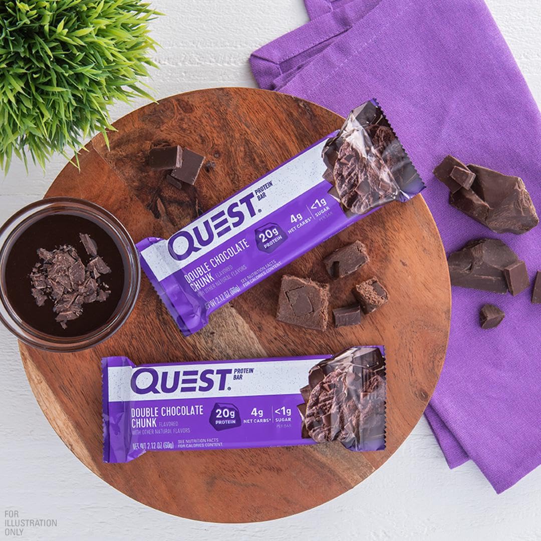 Quest Nutrition Double Chocolate Chunk Protein Bars, 20g Protein, 1g Sugar, 4g Net Carb, Gluten Free, Keto Friendly, 12 Count