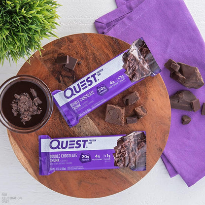 Quest Nutrition Double Chocolate Chunk Protein Bars, 20g Protein, 1g Sugar, 4g Net Carb, Gluten Free, Keto Friendly, 12 Count