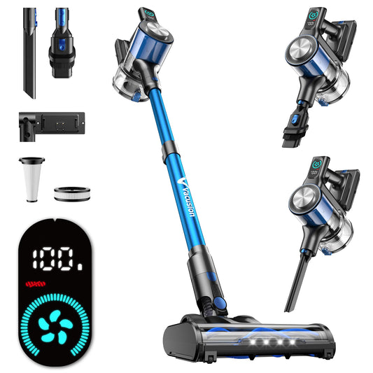 Cordless Vacuum Cleaner, 8-in-1 Cordless Stick Vacuum Cleaner with 3 Suction Modes, Up to 45mins Runtime, Rechargeable, Self-Standing, Wireless Vacuum Cleaners for Home Pet Hair Carpet Car Hard Floor