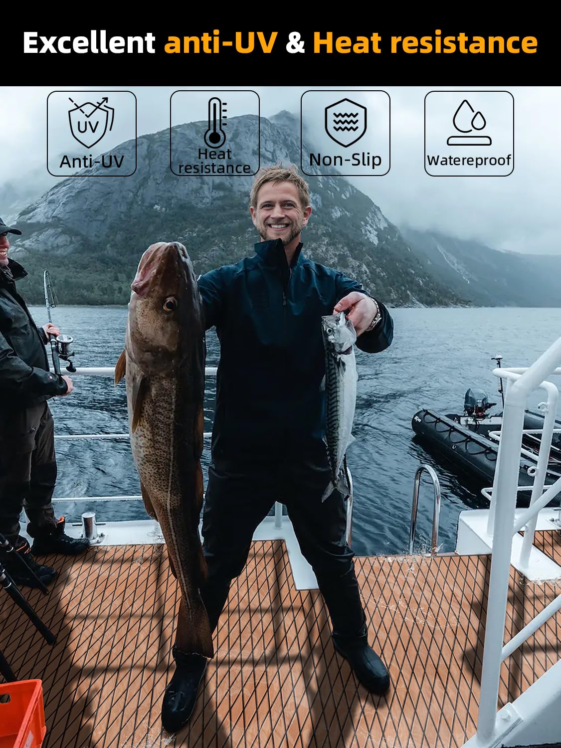 FOCEAN Boat Flooring EVA Foam Boat Decking Marine Mat Non-Slip Self-Adhesive Flooring Sheet for Motorboat Kayak Surfboard Garden Swimming Pools, 94.5''x 15.7'', Brown with Black Lines