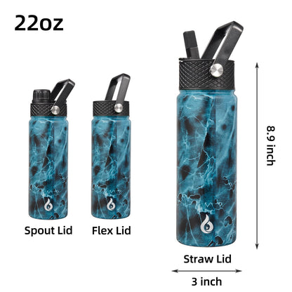 BJPKPK Insulated Water Bottles with Straw Lid, 22oz Cold & Hot Thermos, Stainless Steel Metal Water Bottle with 3 Lids, Reusable Thermos, Cups, Mugs for Daily Use-Ocean