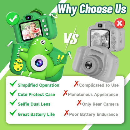 MindPal Kids Camera Toys for 3-8 Year Old Boys Girls, Dinosaur 1080P HD Selfie Digital Camera with 32GB Card, Christmas Birthday Gift for Kids