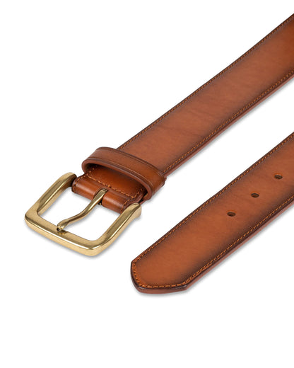 Amazon Essentials Men's Raw Edge Jeans Belt, Tan, 30