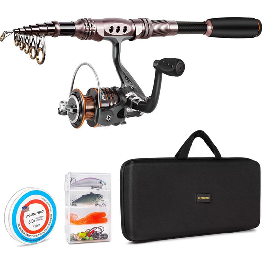PLUSINNO Spinning Rod and Reel Combos Telescopic Fishing Rod Pole with Reel Line Lures Hooks Fishing Carrier Bag Case and Accessories Fishing Gear Organizer (1.8M 5.91FT Fishing Gear Organizer) ...