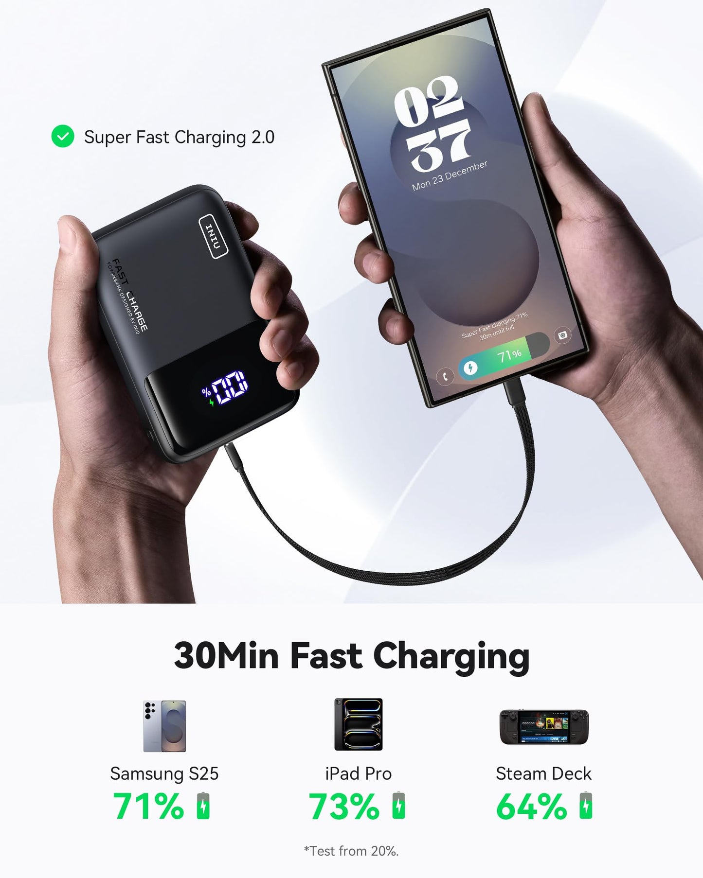 INIU Power Bank, 20000mAh 65W Ultra Compact USB C Laptop Portable Charger, PD QC Fast Charging 3-Output External Battery Pack for Laptop MacBook iPad Tablet Steam Deck iPhone 17 16 15 Pro Samsung S24