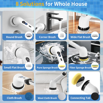 Electric Spin Scrubber, Ultimate Household Cleaning Brush with 90Min Runtime & 8 Heads & 2 Modes- 52in Electric Shower Scrubber Deep Clean for Bathroom Grout, Oven, Shower, Tile & Car, IPX6 Waterproof