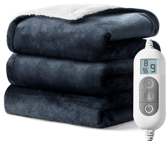 Electric Blanket Heated Throw,Double-Sided Flannel＆Sherpa Electric Throw with1-9 hrs Timer Auto-Off & 8 Heating Levels,ETL Certification,Machine Washable,Heated Protection Ultra Soft Warm
