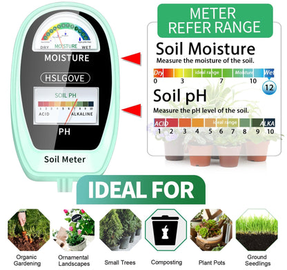 HSLGOVE Soil Test Kit, 2-in-1 Soil Moisture Meter/Soil PH Meter, Dual Screen Soil Tester, Soil Moisture Meter for Plants Watering/Gardening for Lawn,Farm Indoor&Outdoor Use-Bluegreen