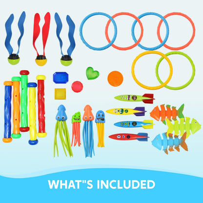 JOYIN 30 Pcs Diving Pool Toys for Kids Ages 3-12 Jumbo Set with Storage Bag Pool Games Summer Swim Water FishToys
