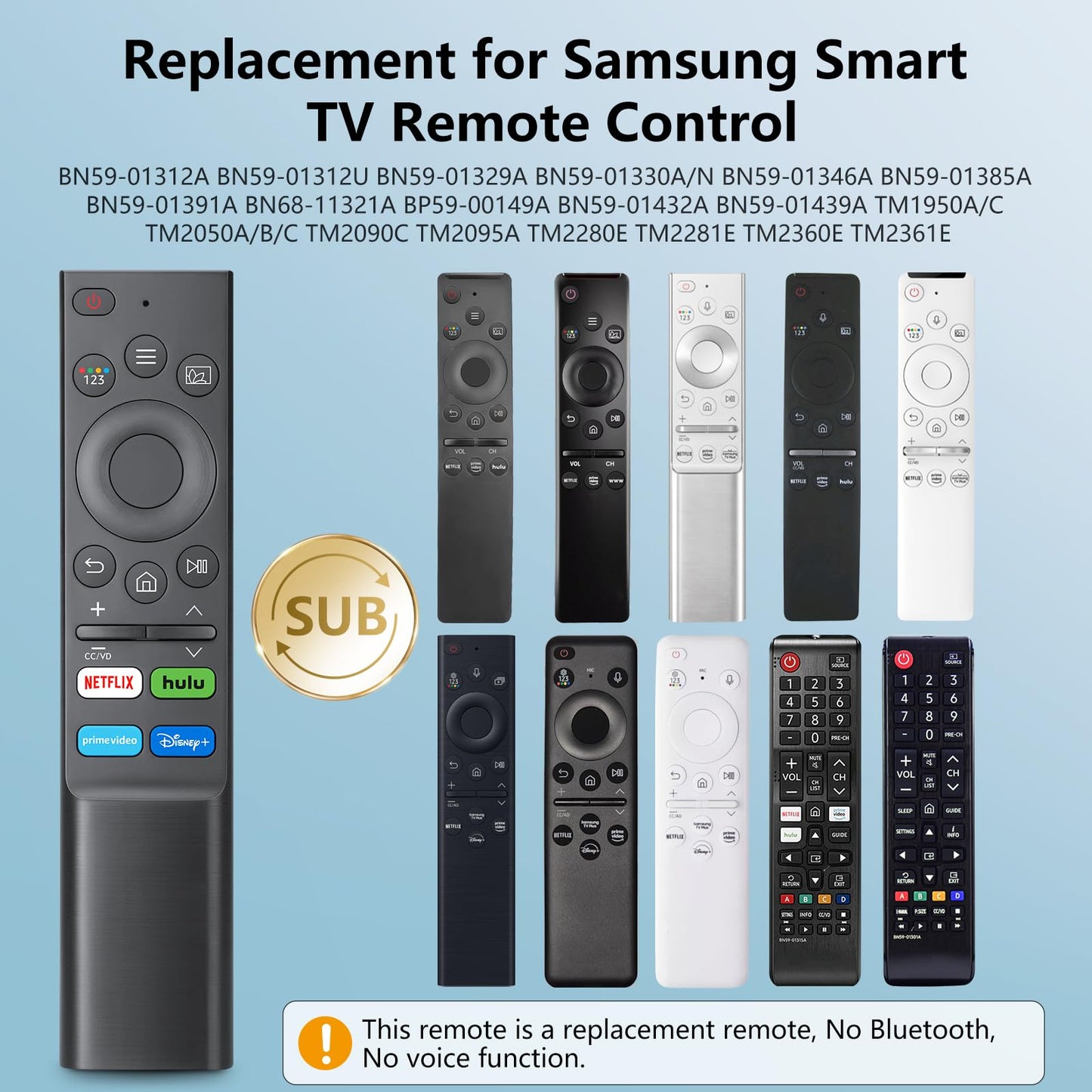 (Pack of 2) Universal Replacement for Samsung-Smart-TV Remote Control - Compatible with Samsung-Frame TV Crystal QLED OLED UHD Curved Neo 4/8K Smart TVs