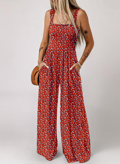 Dokotoo Womens Plus Size Red Jumpsuits for Women Overalls Loose Casual Wide Leg One Piece Sleeveless Printed Jumpsuit Long Pant Rompers with Pockets 2025 Fashion XXL