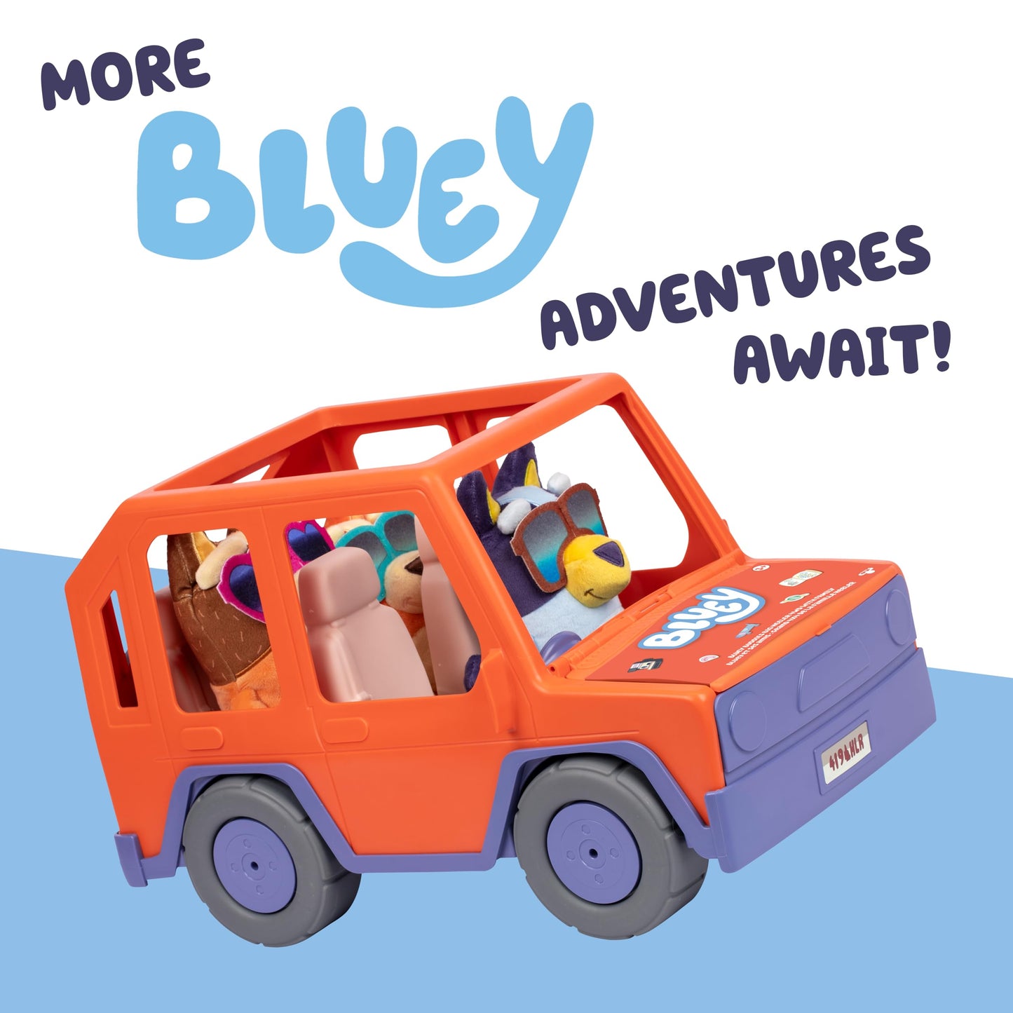 Bluey Big Heeler 4WD and Family Toddler Toy Car, Bingo and Chilli Plush Buddies, Opening Hood Storage, Car Toys for Kids 3+, Amazon Exclusive