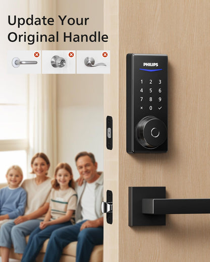 Philips Smart Lock with Handles, Keyless Entry Door Lock Set, Smart Door Lock with 2 Level Handles, Digital Keypad Deadbolt for Front Door, App Fingerprint PIN Code Unlocking, Auto Locking