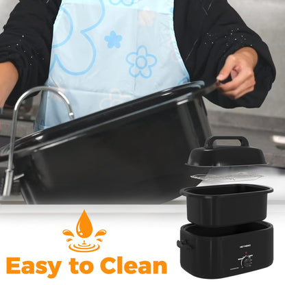 26QT Electric Roaster Oven, Electric Turkey Roaster with Viewing & Self-basting Lid, Stainless Steel Turkey Roaster Oven, Black