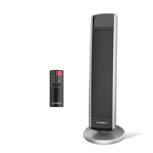 Lasko Oscillating Digital Ceramic Tower Heater for Large Rooms, with Adjustable Thermostat, Timer and Remote Control, 29 Inches, 1500W, Black, 5586