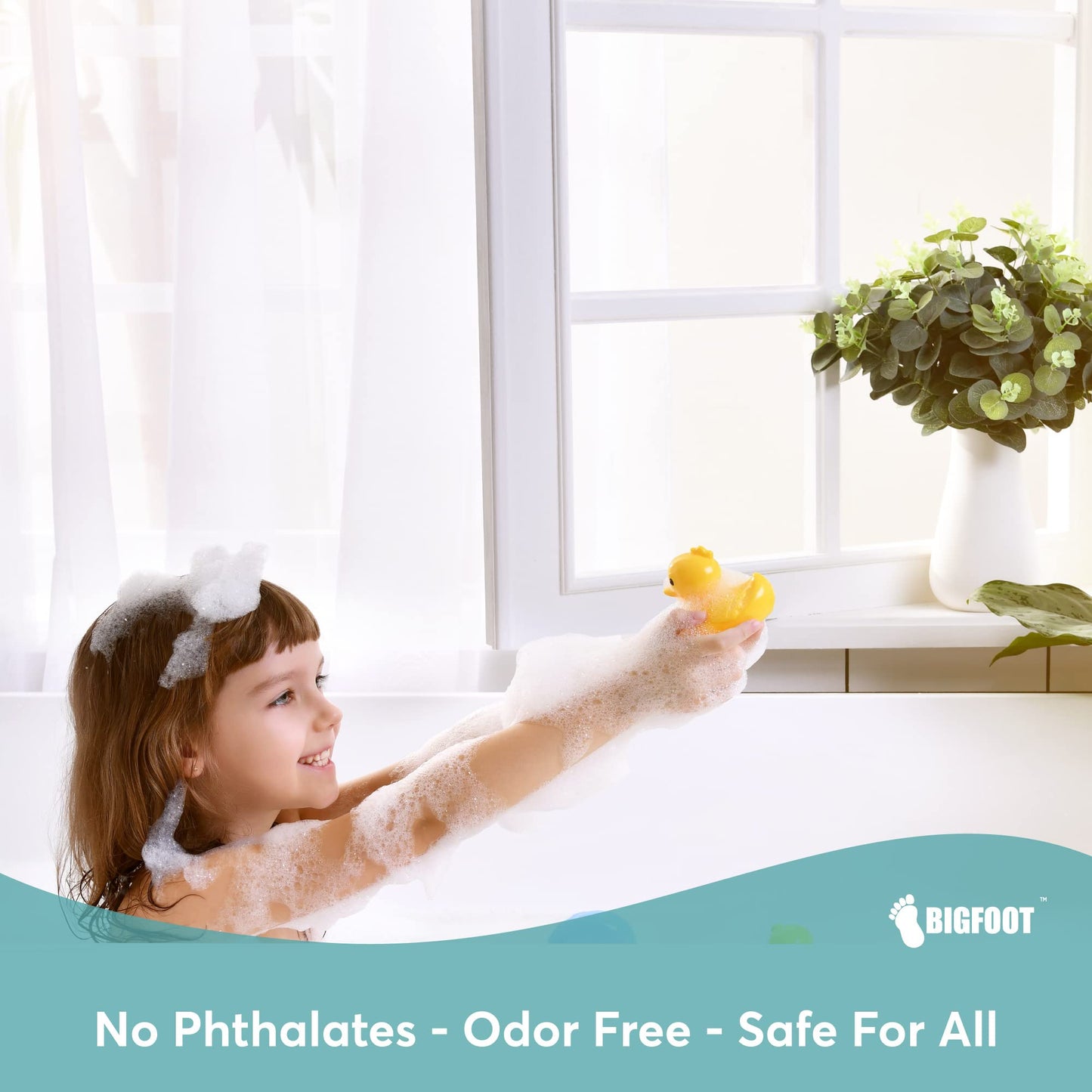 BigFoot Shower Curtain Liner – 72 x 72 PEVA Premium Shower Curtain with Rustproof Metal Grommet and 3 Magnetic Weights – Odor Free and Compatible with Standard Showers, White