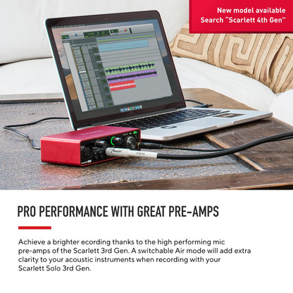 Focusrite Scarlett Solo 3rd Gen USB Audio Interface for Guitarists, Vocalists, Podcasters or Producers to record and playback studio quality sound