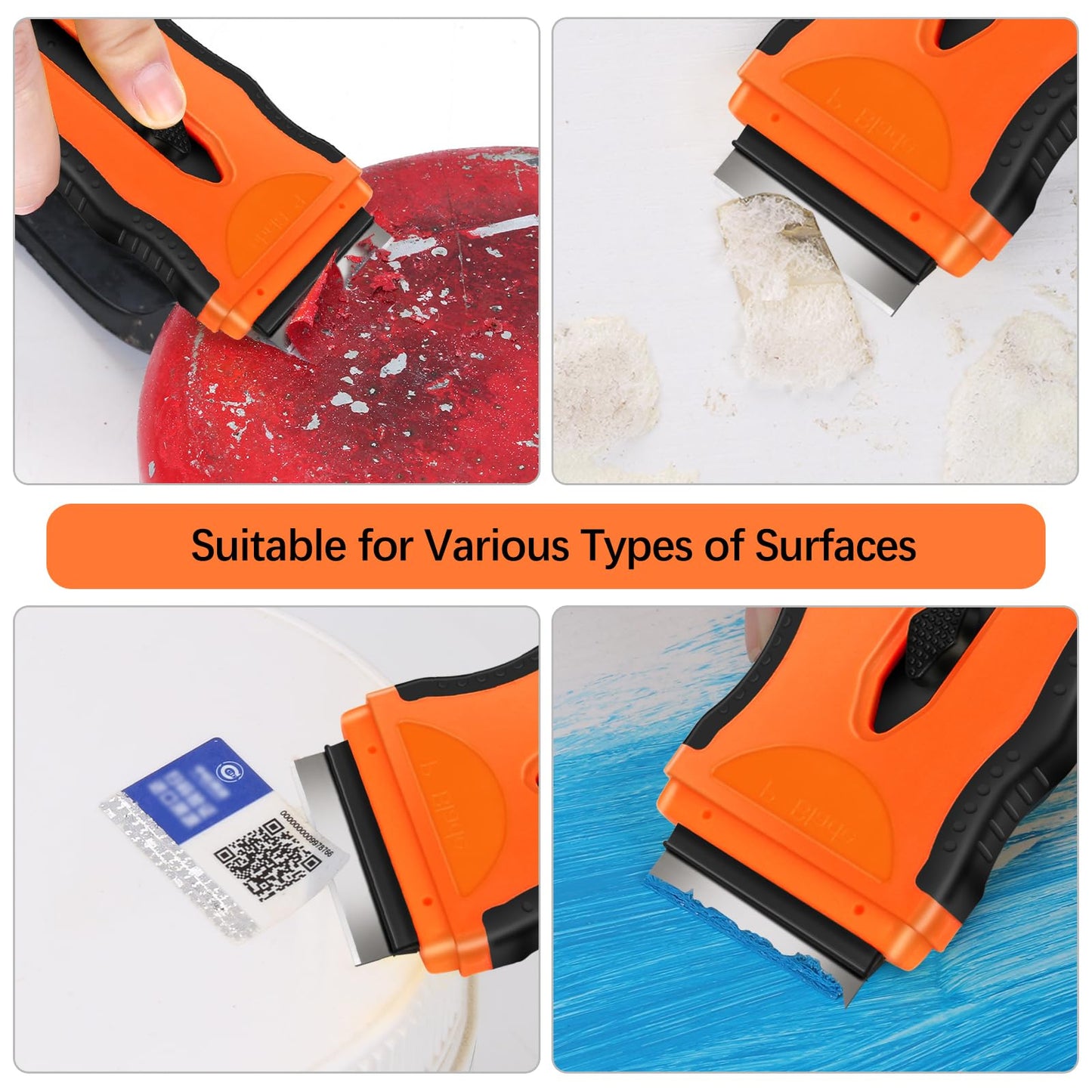 DEKEones Razor Blade Scraper, 2 Pack 2-in-1 Retractable Double-ended Razor Scraper Tool with 20PCS Plastic and Metal Razor Blades, Multi-Purpose Scraping Tool for Cleanning Cooktop, Oven (Orange）