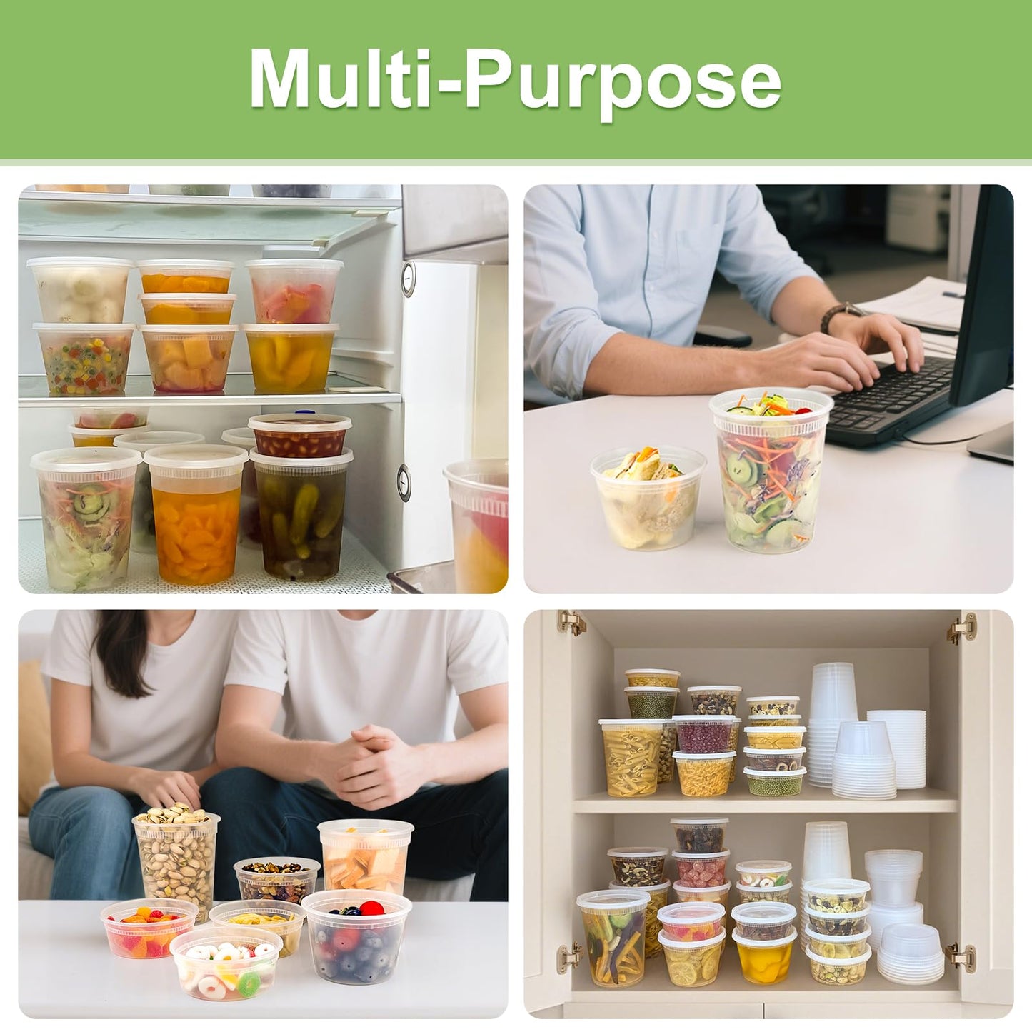 Dipoo 60 Sets (120-Piece) Deli Containers with Lids, 32/16/8 oz X 20 Set Each, Leak-Proof & BPA Free Airtight Takeout Plastic Food Storage Containers for Soup, Freezer/Microwave/Dishwasher Safe