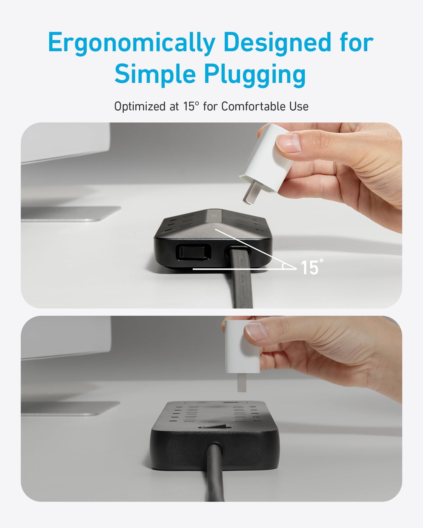 Anker Flat Plug Power Strip 300J with USB Ports, 10-in-1 Ultra Thin Power Strip with 6 AC, 2 USB-A and 2 USB-C Ports,10feet Extension Cord, Desk Charging Station,Home Office College Dorm (Black, 10FT)