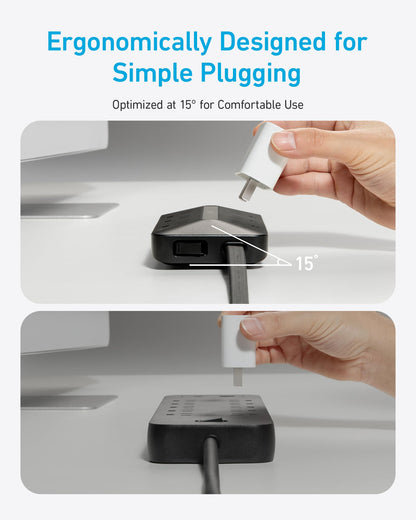 Anker Flat Plug Power Strip 300J with USB Ports, 10-in-1 Ultra Thin Power Strip with 6 AC, 2 USB-A and 2 USB-C Ports,10feet Extension Cord, Desk Charging Station,Home Office College Dorm (Black, 10FT)