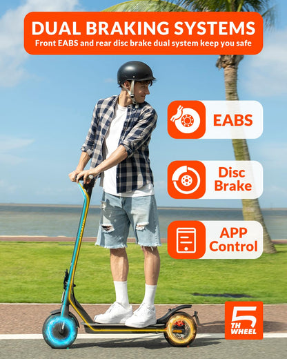 5TH WHEEL V30PRO Electric Scooter, 10" Solid Tires, 350W Motor & 18 MPH, 19.9 Miles Range E-Scooter with E-Lock, Dual Brakes and Suspension, Foldable Adults Commuter Scooter with Turn Signals and APP
