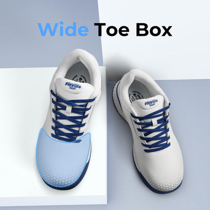 FitVille Wide Mens Golf Shoes Professional Outdoor Waterproof Spiked Golf Shoes for Men(White Blue, 10.5 Wide)
