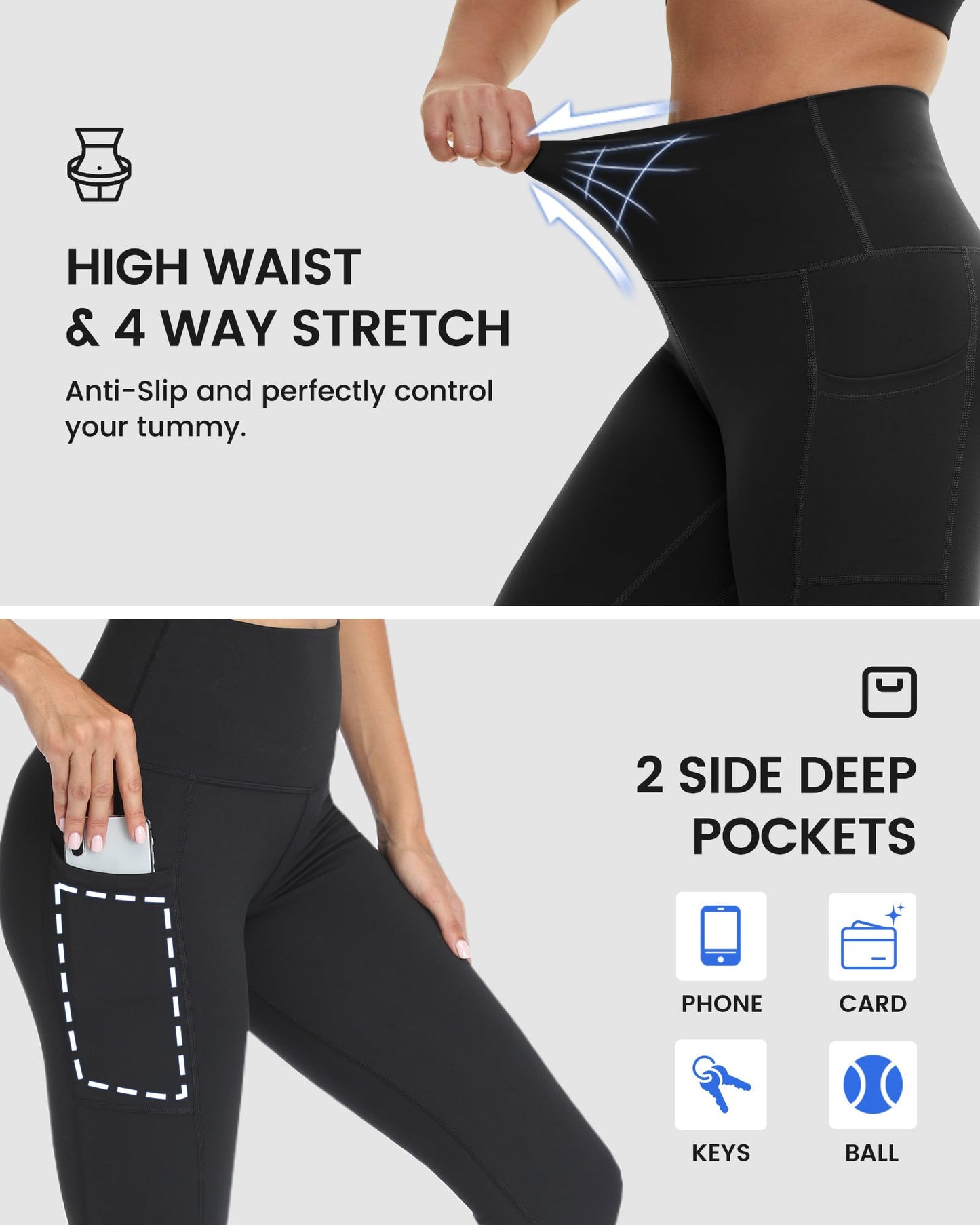 3 Packs Leggings with Pockets for Women, Soft High Waisted Tummy Control Workout Yoga Pants