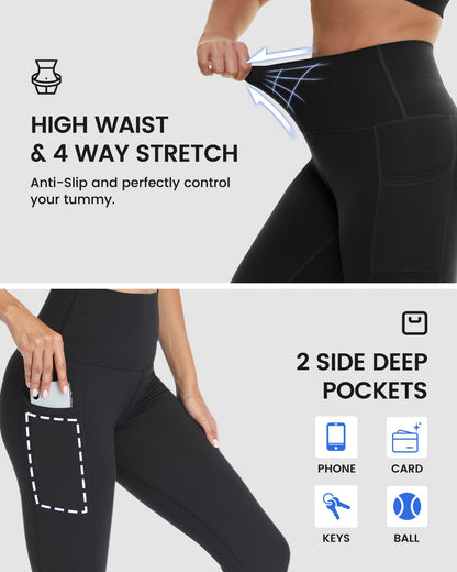 3 Packs Leggings with Pockets for Women, Soft High Waisted Tummy Control Workout Yoga Pants