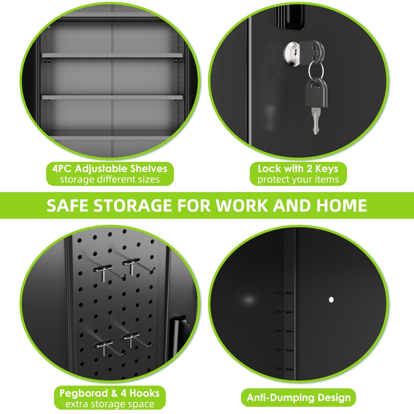 Aobabo 73''H Metal Garage Storage Cabinet with Wheels,Steel Cabinets with 2 Doors and 4 Adjustable Shelves for Home Office,Required Assembly,Black