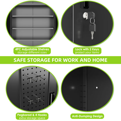 Aobabo 73''H Metal Garage Storage Cabinet with Wheels,Steel Cabinets with 2 Doors and 4 Adjustable Shelves for Home Office,Required Assembly,Black