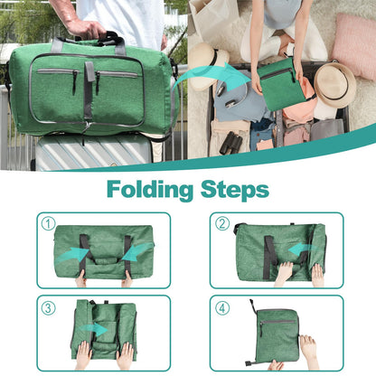 Dimayar 65L Travel Duffle Bag for Men Women - Foldable Duffel Bag with Shoes Compartment - Overnight Bags Waterproof & Tear Resistant(Forest Green)