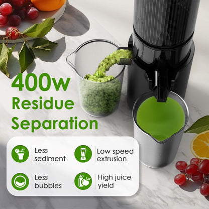 Cold Press Juicer, 5.4" Wide Feed Chute Juice Extractor Machine with 400W, High Juice Yield, Slow Masticating Juicer for Whole Vegetables & Fruits, Black