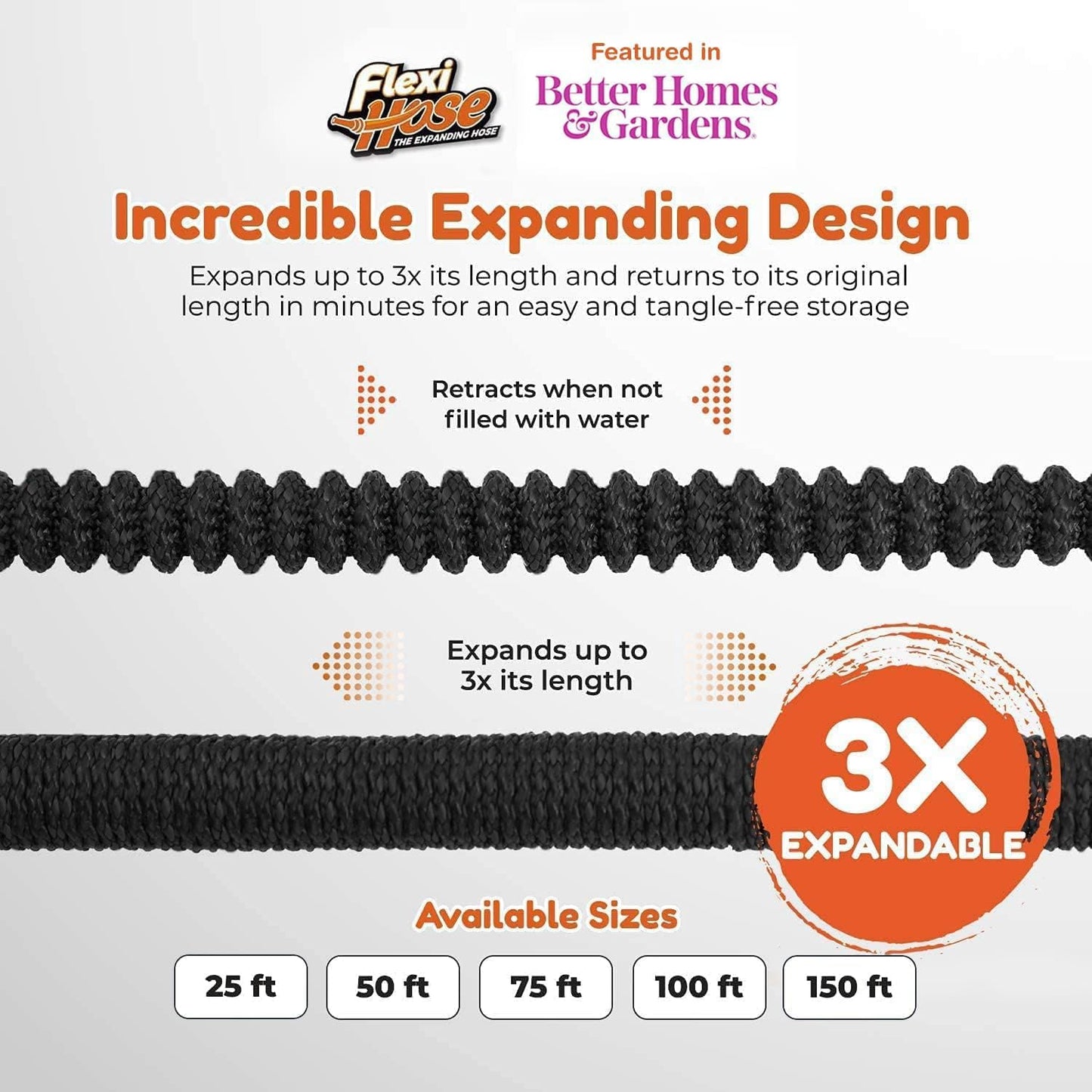 Flexi Hose Expandable Garden Hose with 8 Function Nozzle, 100FT - Lightweight Retractable Garden Hose, Water Hose - No-Kink Flexibility, 3/4 Inch Solid Brass Fittings and Double Latex Core
