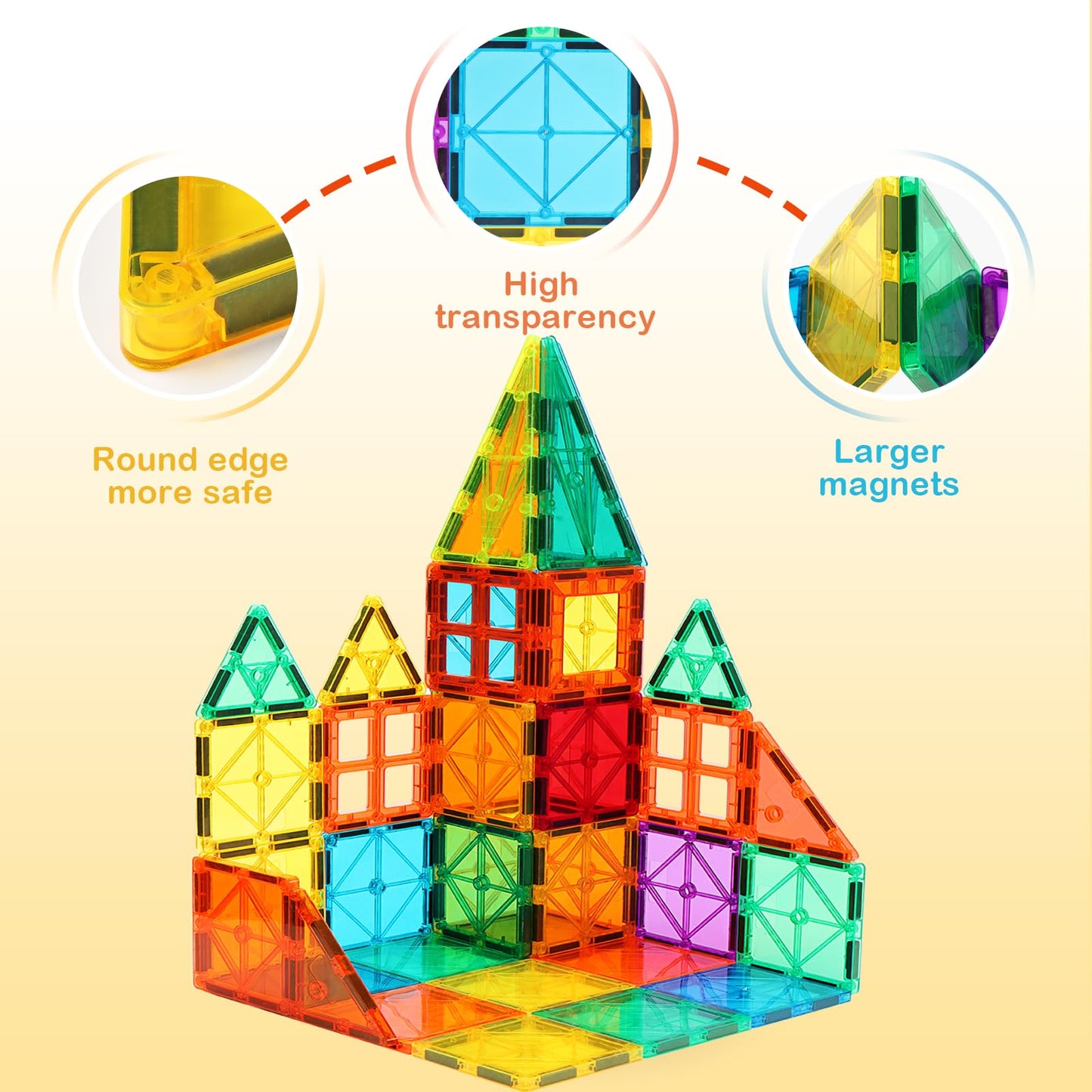 FNJO Magnetic Tiles, 110PCS Magnet Building Set, Magnetic Building Blocks,Construction STEM Learning and Playing Toys for Kids, Montessori Toy for Preschool Boys Girls