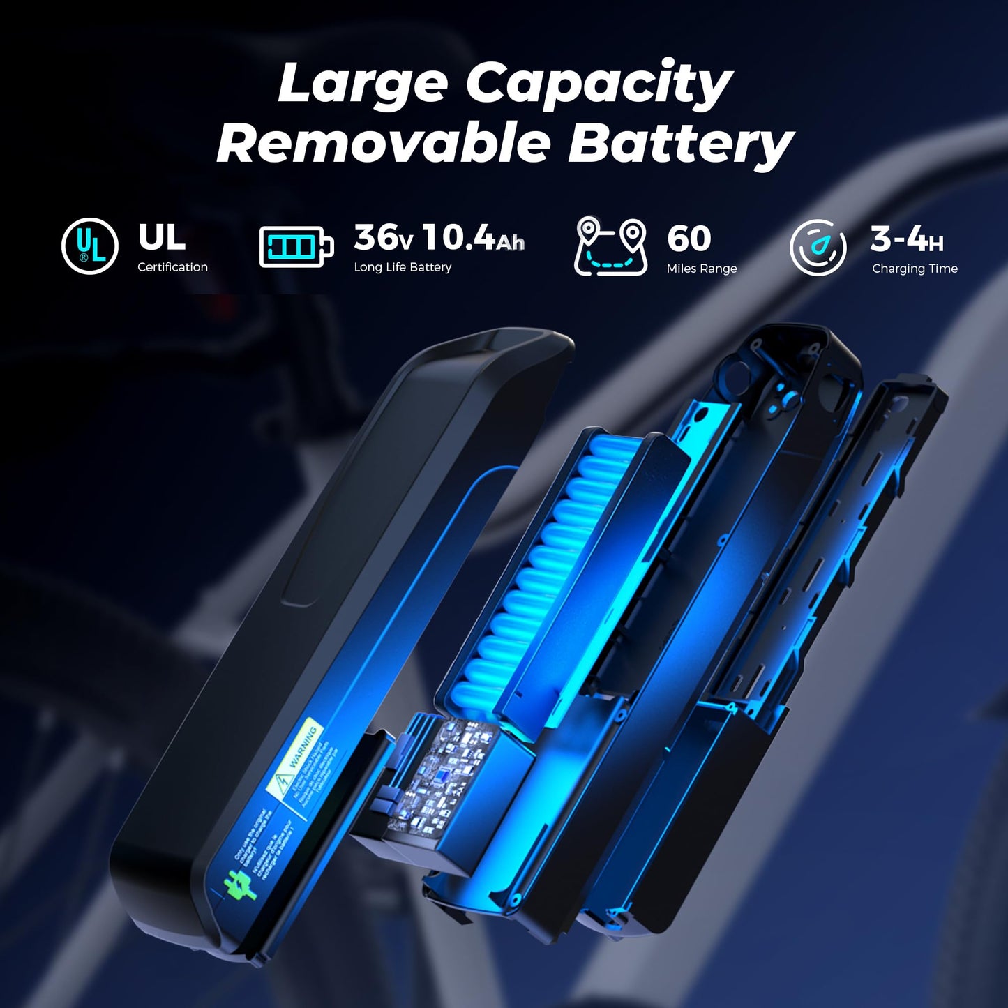 HopCycle Adult Electric Bike, 500W Motor E Bike with 20MPH Speed, 55 Miles Long Range, 374Wh Removable Battery, 26 Inch Tires, Mountain & Commuting Electric Bicycle with Suspension