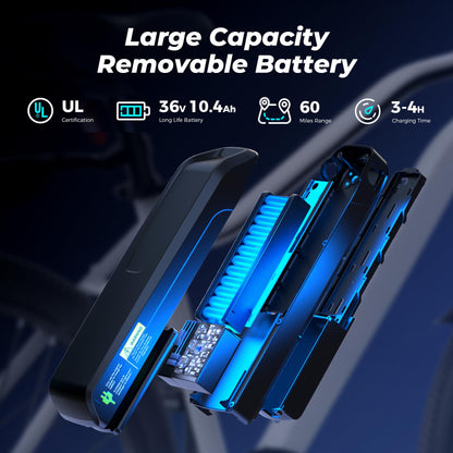 HopCycle Adult Electric Bike, 500W Motor E Bike with 20MPH Speed, 55 Miles Long Range, 374Wh Removable Battery, 26 Inch Tires, Mountain & Commuting Electric Bicycle with Suspension