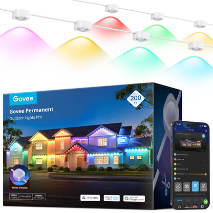 Govee Permanent Outdoor Lights Pro, 200ft with 120 RGBIC LED Lights for Daily and Accent Lighting, 75 Scene Modes for Outdoor Decor, IP67 Waterproof, Works with Alexa, Google Assistant, Matter, White