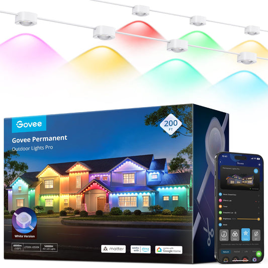 Govee Permanent Outdoor Lights Pro, 200ft with 120 RGBIC LED Lights for Daily and Accent Lighting, 75 Scene Modes for Outdoor Decor, IP67 Waterproof, Works with Alexa, Google Assistant, Matter, White