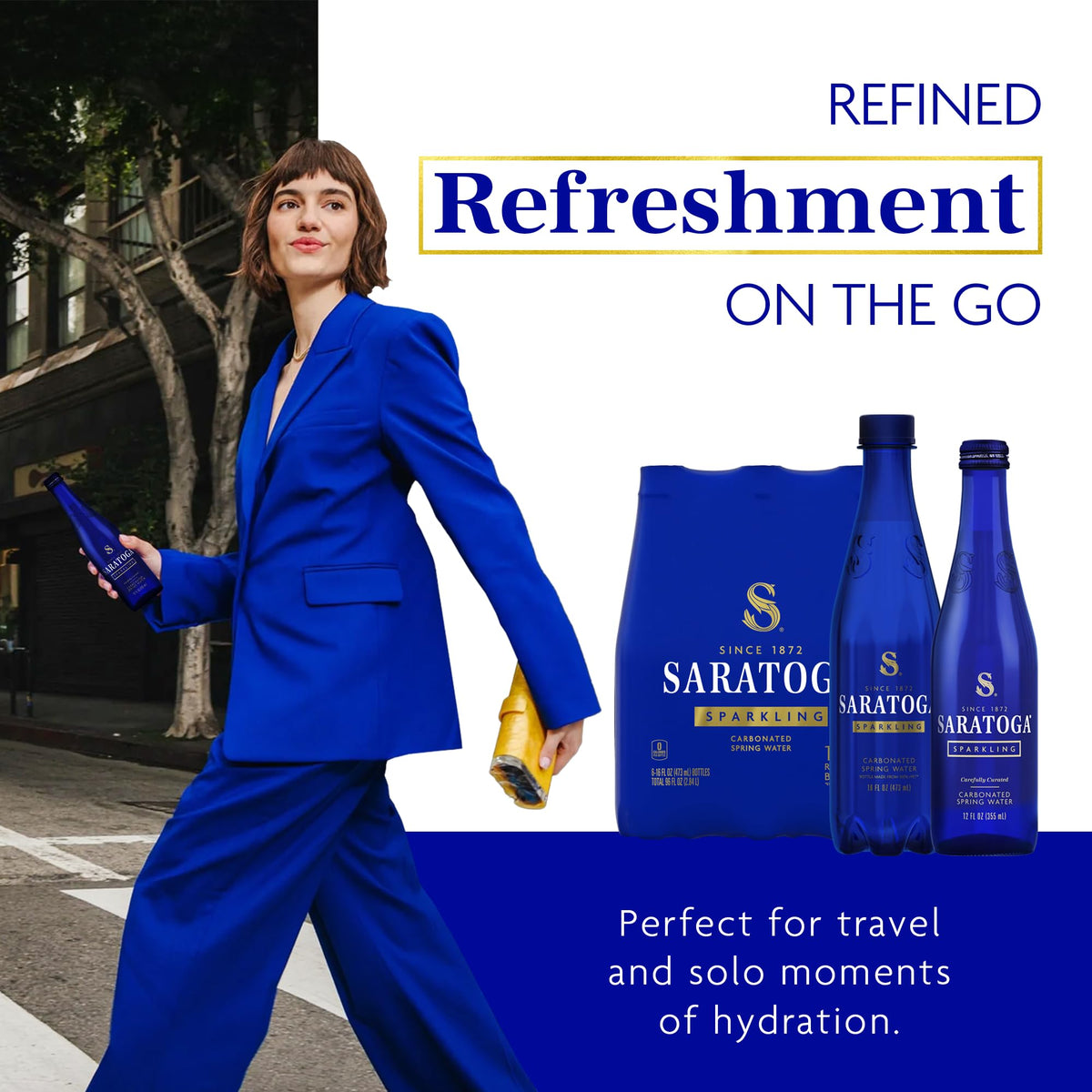 Saratoga Sparkling Water Bottles, 12-Pack - Carbonated Spring Bottled Water with Naturally Occurring Minerals & Electrolytes - Recycled PET Plastic Bottles - 28 Fl Oz
