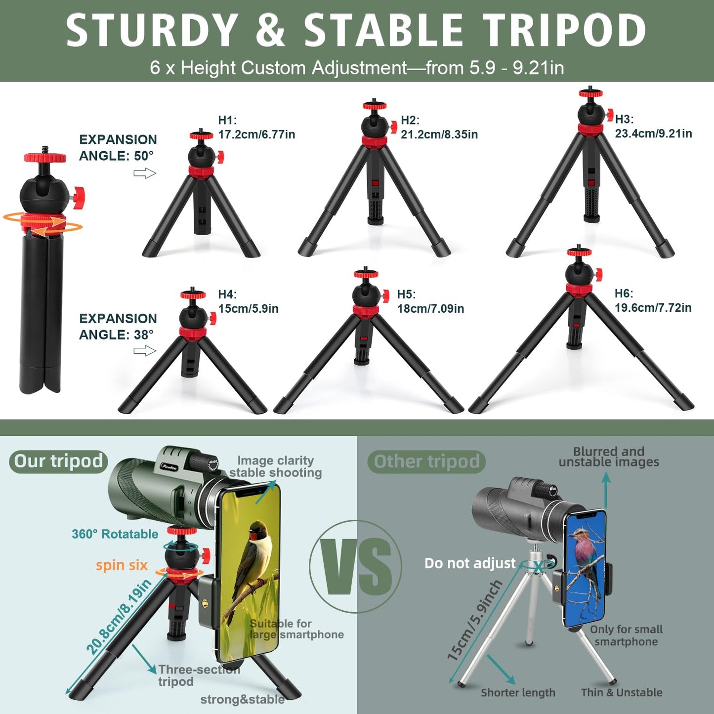 40x60 High Power Monocular Telescope for Adults - Equipped with Phone Adapter, Tripod, and Hand Strap - Low Light Night Vision with BAK4 Prism - Perfect for Bird Watching, Travel, and Concerts