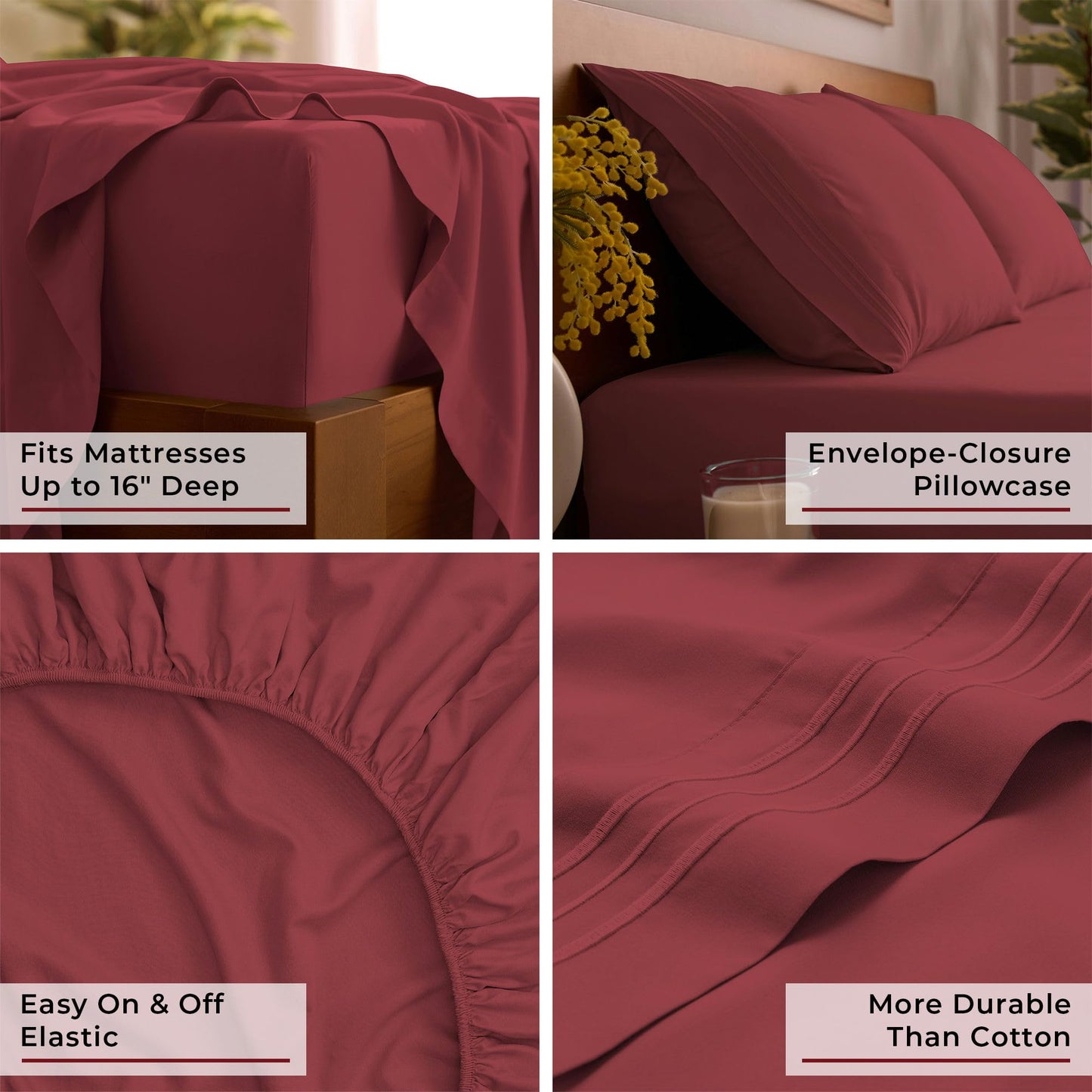 Mellanni California King Sheets Set - 4 PC Iconic Collection Bedding - Hotel Luxury, Extra Soft, Cooling Bed Sheets - Wrinkle, Fade, Stain Resistant (Cal King, Brick Red)