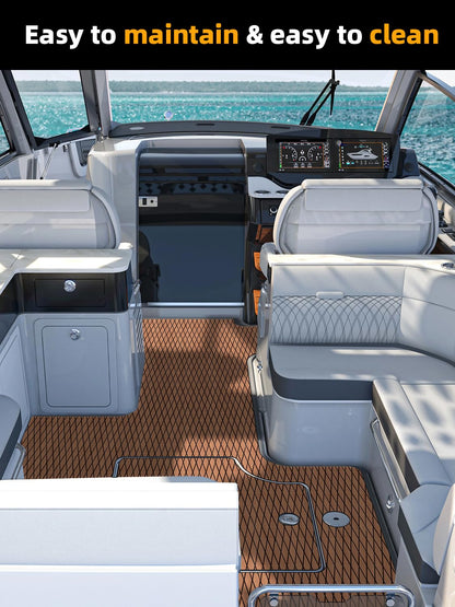 FOCEAN Boat Flooring EVA Foam Boat Decking Marine Mat Non-Slip Self-Adhesive Flooring Sheet for Motorboat Kayak Surfboard Garden Swimming Pools, 94.5''x 15.7'', Brown with Black Lines