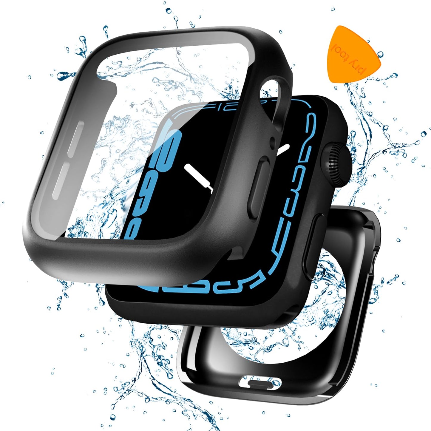 YIJDACASE 3 in 1 Waterproof Case for Apple Watch Screen Protector 44mm Series 4 5 6 SE 2nd Gen Accessories with Tempered Glass Film,Front and Back PC Bumper 360° Protective Face Cover for iWatch 44mm