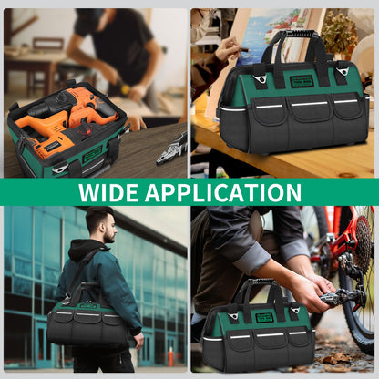 Heavy Duty Tool Bag for Men, 16 Inch Wide Mouth Tool Bags Organizer, Soft Handle Toolbox Storage, Large Zipper Electrician Tool Bag