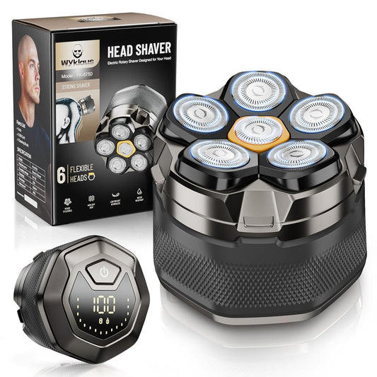 Wyklaus Head Shavers for Bald Men: Electric Razor IPX7 Waterproof-Wet Shaving for Face/Heads/Scalp-Rechargeable Detachable Rotary Shaver Grooming Kit-LED Display-Gift for Father