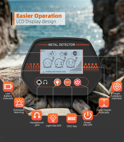DetectTrek Metal Detector for Kids, 8" Waterproof Metal Detector Kit with Sand Sifter Scoop, Lightweight Gold Detector with DISC Modes & Adjustable Stem for Beach & Backyard Treasure Hunting, MD-4070